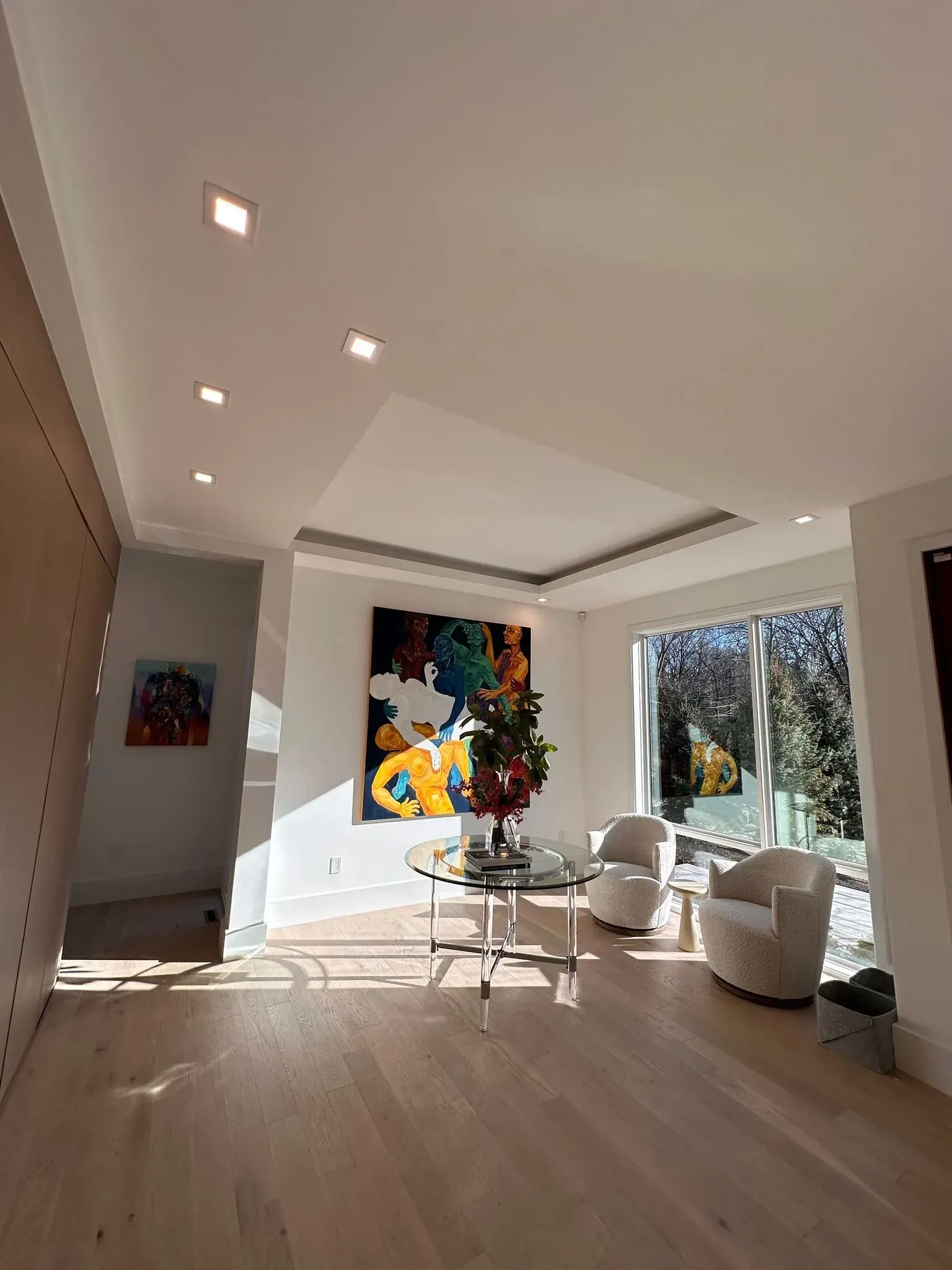 Living room with square recessed lights