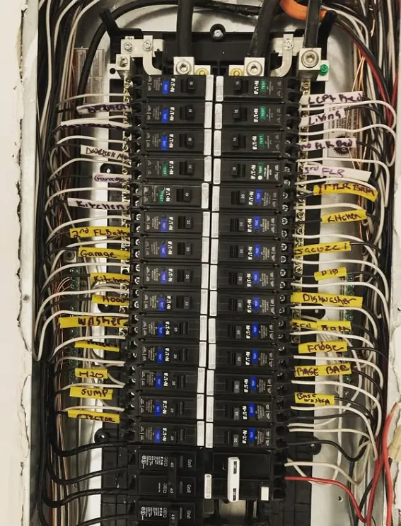 Newly installed breaker panel with neatly dressed and labeled circuits